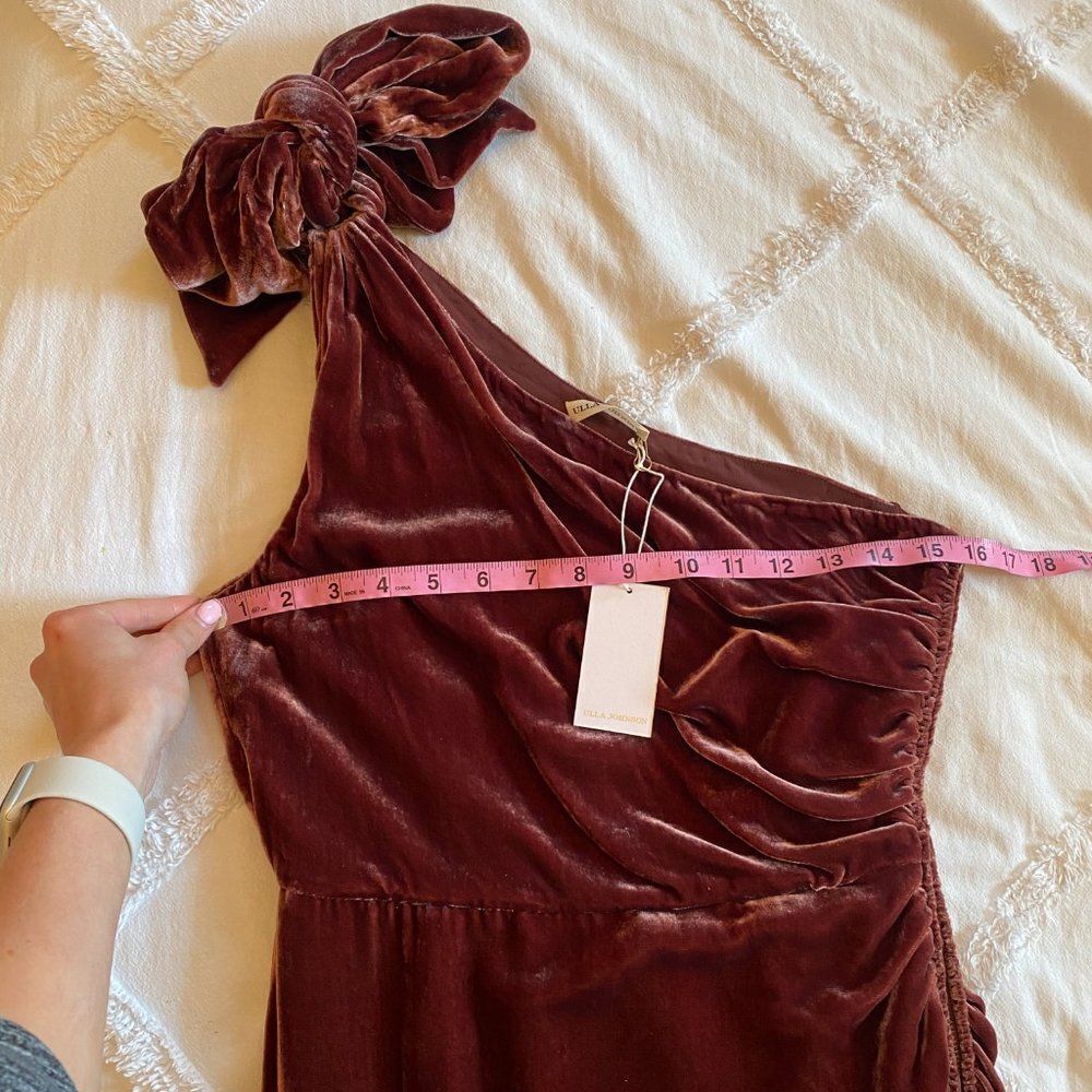 NWT Ulla Johnson Elisa One Shoulder Velvet Midi Dress in Puce - Picture 12 of 14